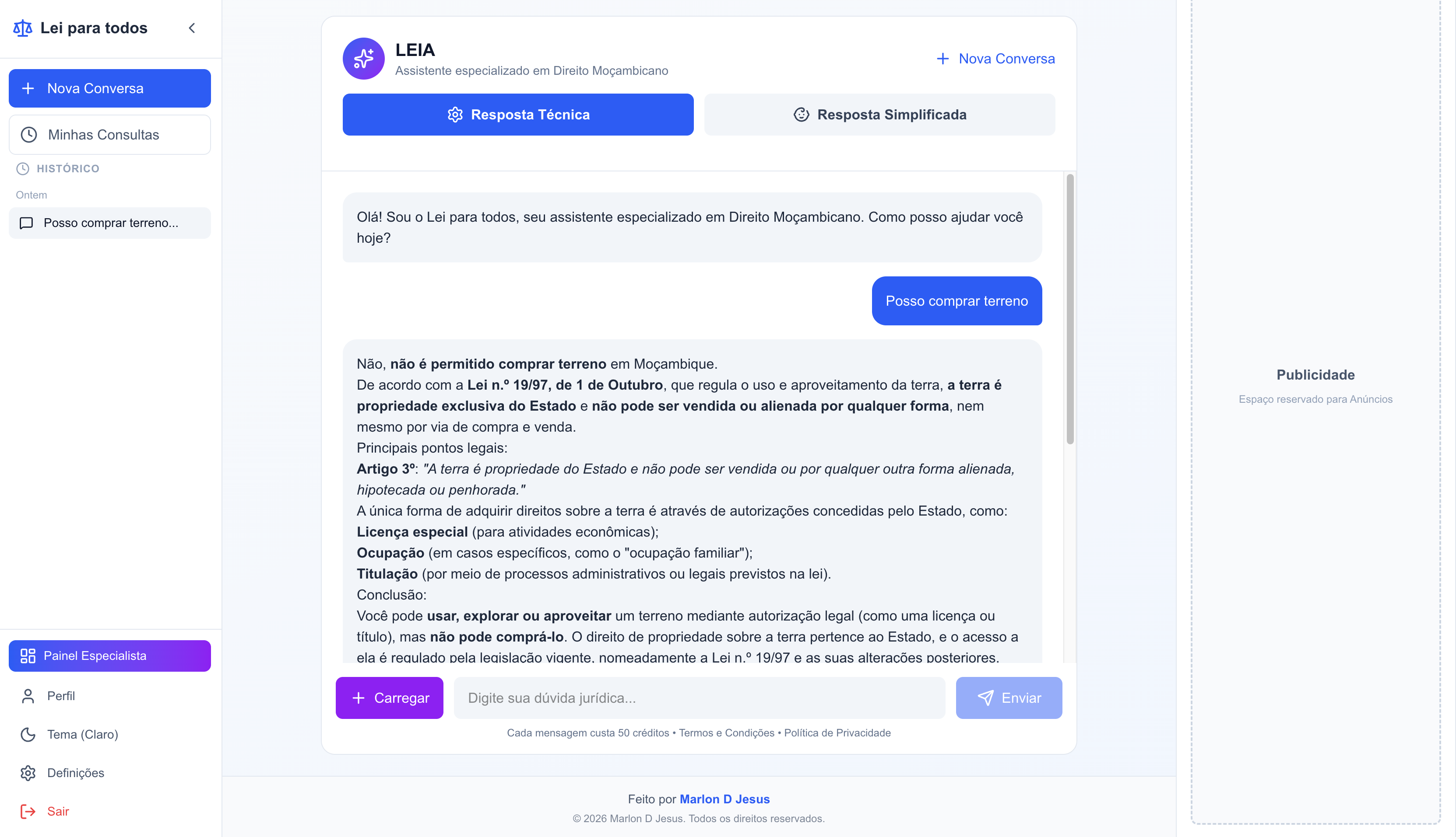 Lei para todos Dashboard